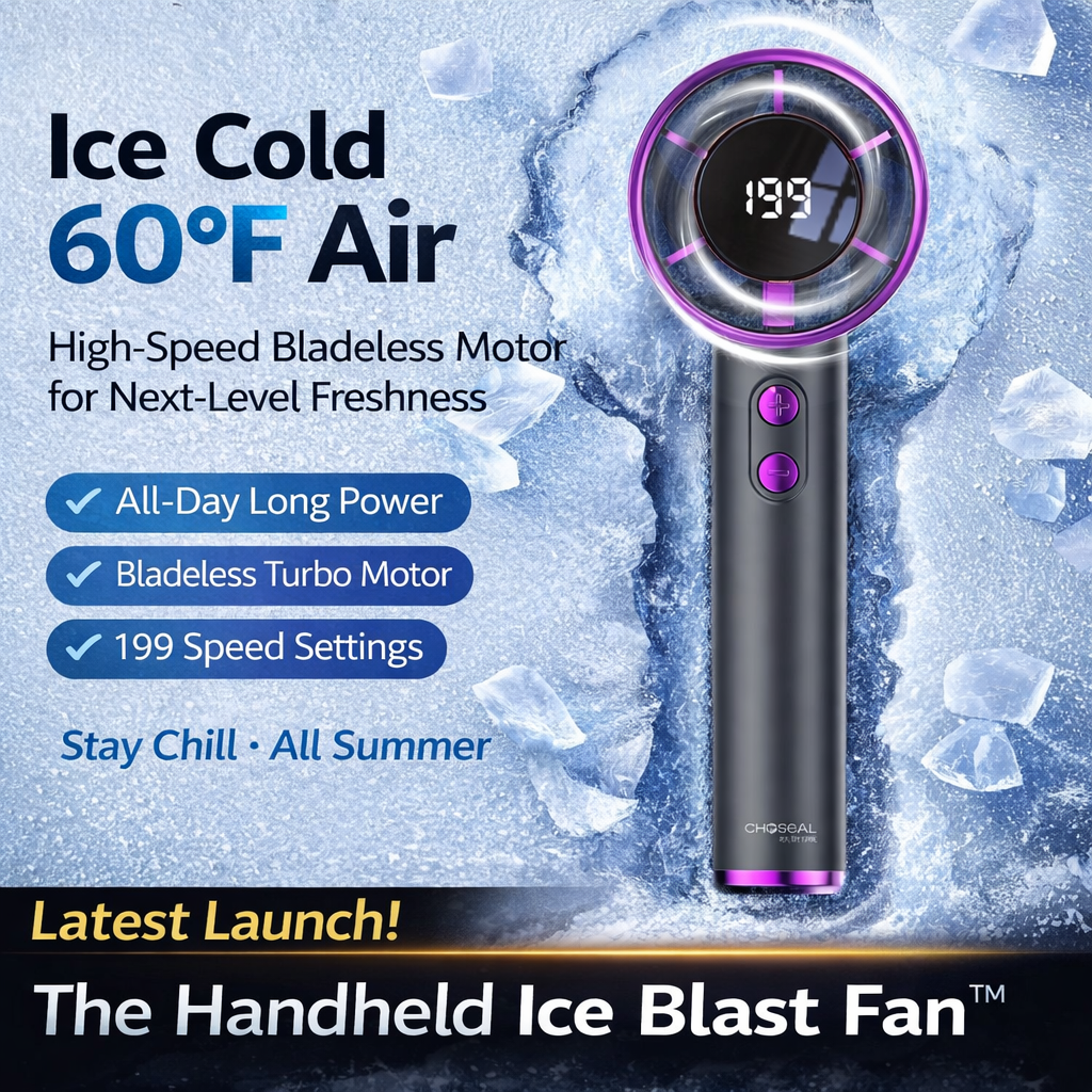 Ice Blast Pro™ Handheld Cooling Fan – 199-Speed Turbo Airflow | Smart Digital Display | 2026 Edition