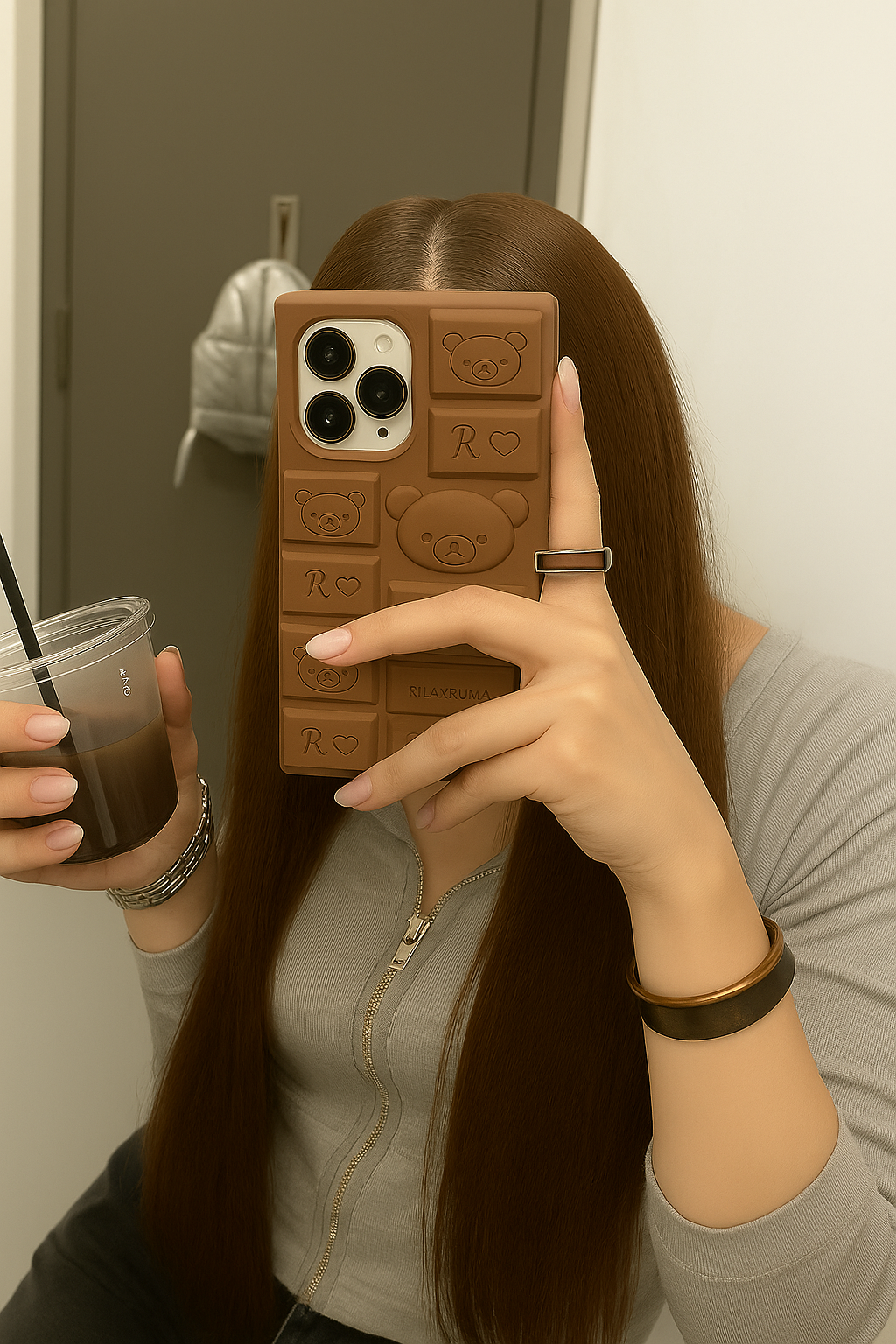 Chocolate Bar iPhone Case | Cute 3D Rilakkuma Silicone Cover for iPhone 14, 15, 16 Series