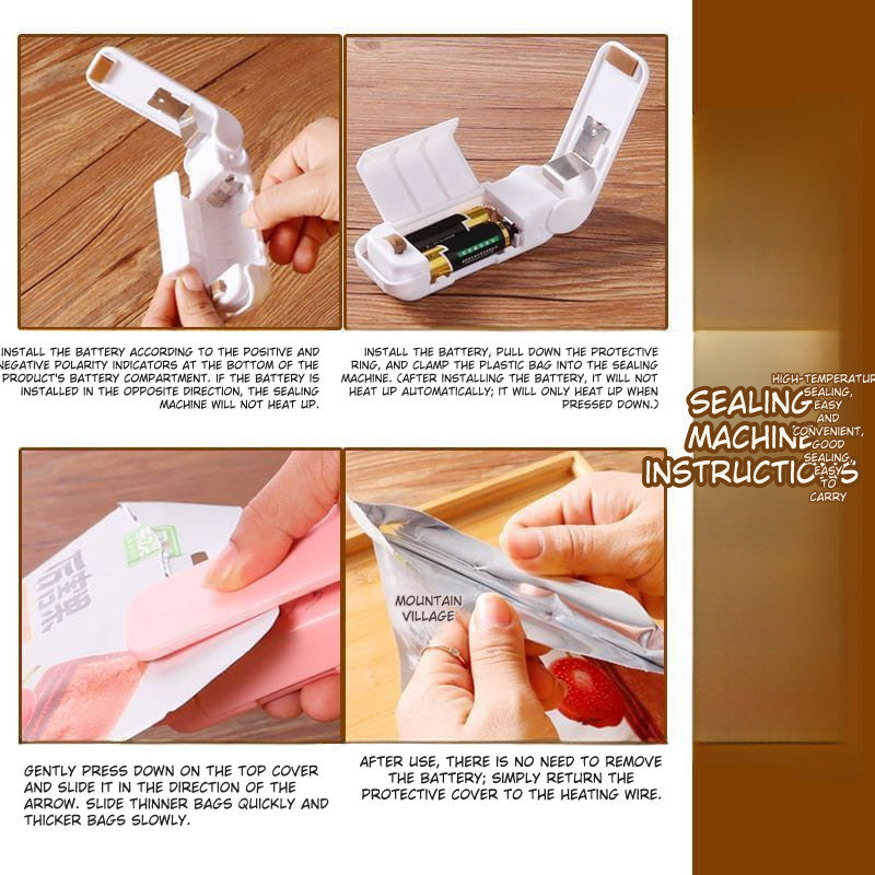Mini Portable Heat Sealer for Plastic Bags – Food Storage Resealer, Snack Bag Closer, Battery Operated
