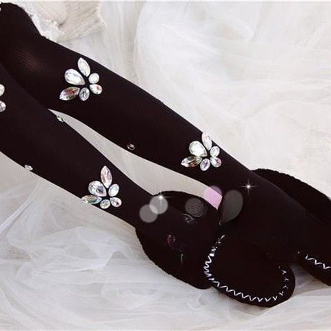 Luxury Crystal Gemstone Stockings – Black & White | Medium Thickness Fashion Tights for Women