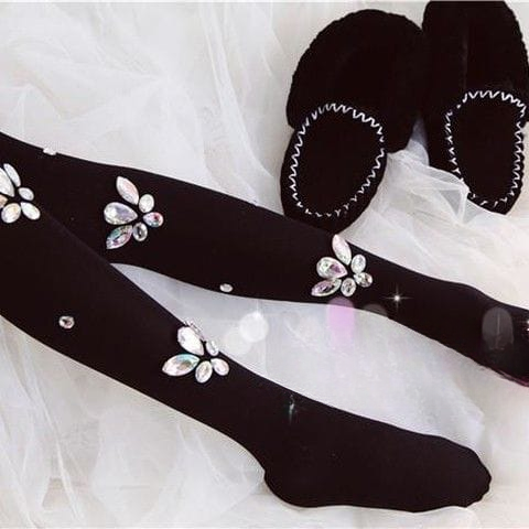 Luxury Crystal Gemstone Stockings – Black & White | Medium Thickness Fashion Tights for Women
