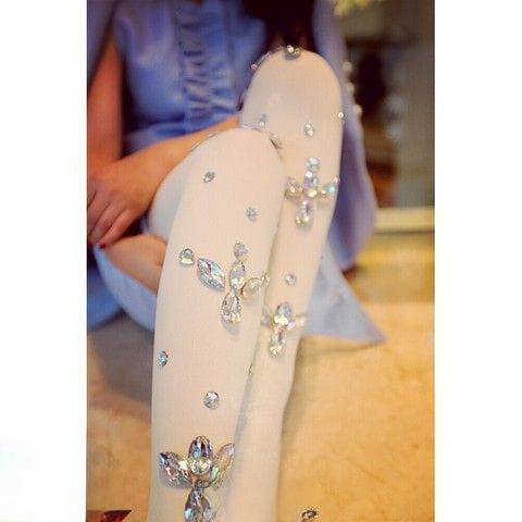 Luxury Crystal Gemstone Stockings – Black & White | Medium Thickness Fashion Tights for Women