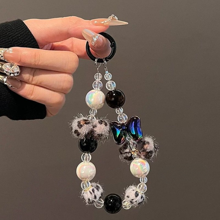 Leopard Ball Bow Keychain Phone Case with Transparent Clip – Cute, Stylish & Protective