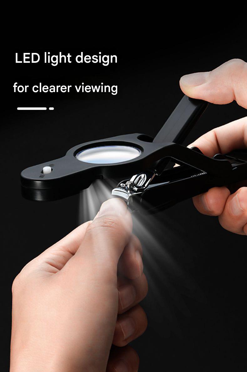 LED Nail Clippers with Magnifying Glass – Anti-Splash Nail Cutter for Kids, Elderly & Adults | Precision Manicure Tool