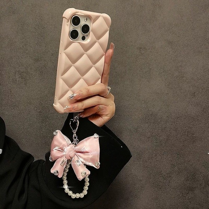 Luxury Bow Pearl Keychain with Transparent Clip – Mobile Phone Case Charm