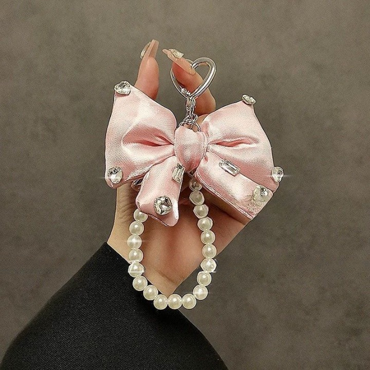 Luxury Bow Pearl Keychain with Transparent Clip – Mobile Phone Case Charm