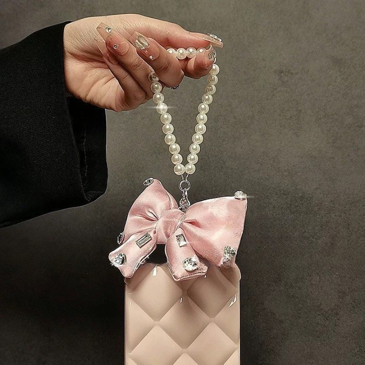 Luxury Bow Pearl Keychain with Transparent Clip – Mobile Phone Case Charm