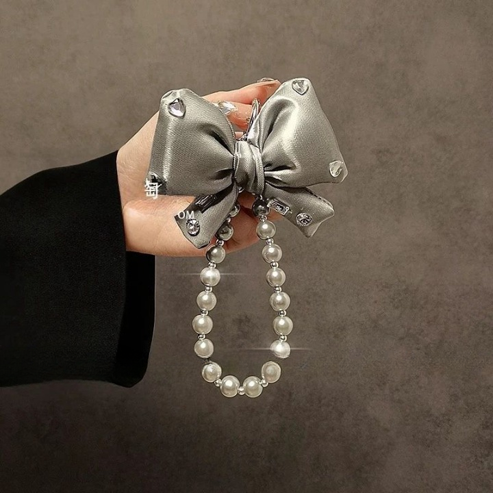 Luxury Bow Pearl Keychain with Transparent Clip – Mobile Phone Case Charm