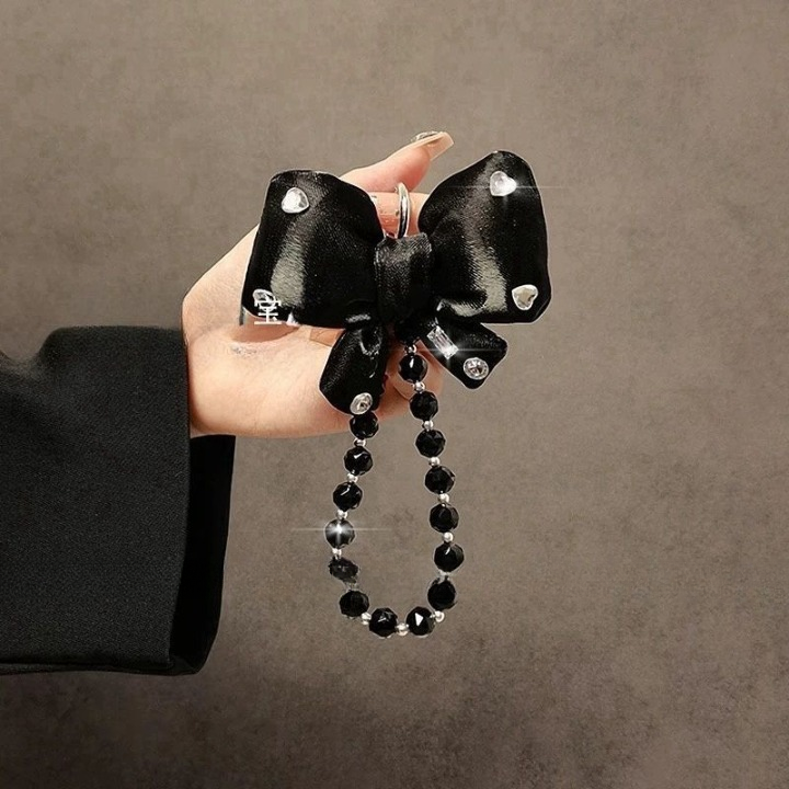 Luxury Bow Pearl Keychain with Transparent Clip – Mobile Phone Case Charm