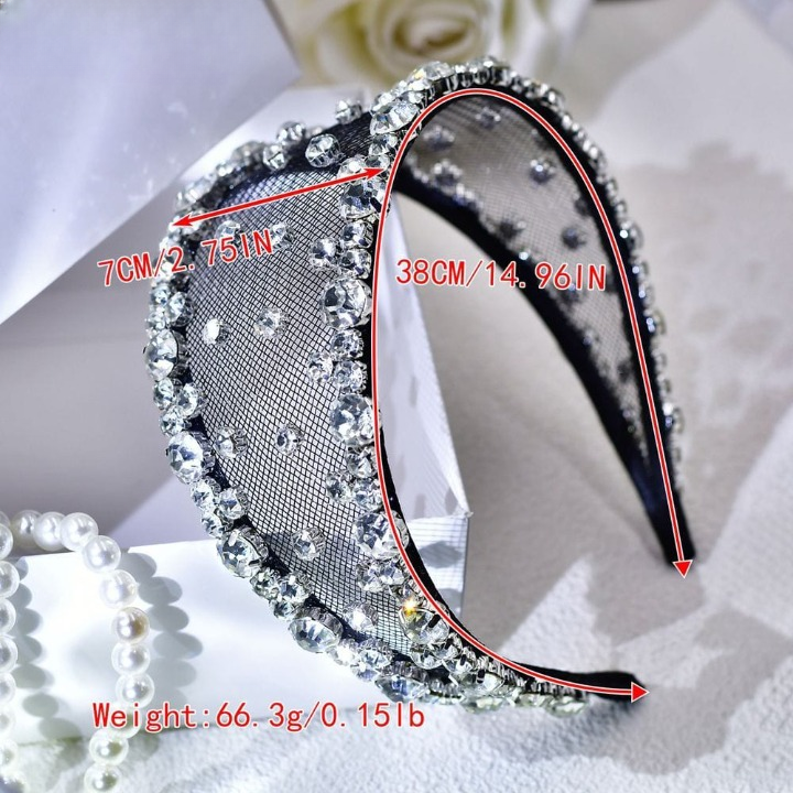 Light Luxury Black Mesh Diamond Headband – Wide Crystal Rhinestone Hair Accessory for Women (White & Black) | India Dealz