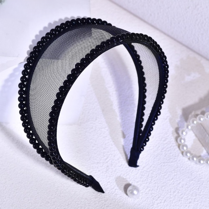 Light Luxury Black Mesh Diamond Headband – Wide Crystal Rhinestone Hair Accessory for Women (White & Black) | India Dealz