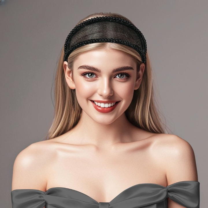 Light Luxury Black Mesh Diamond Headband – Wide Crystal Rhinestone Hair Accessory for Women (White & Black) | India Dealz
