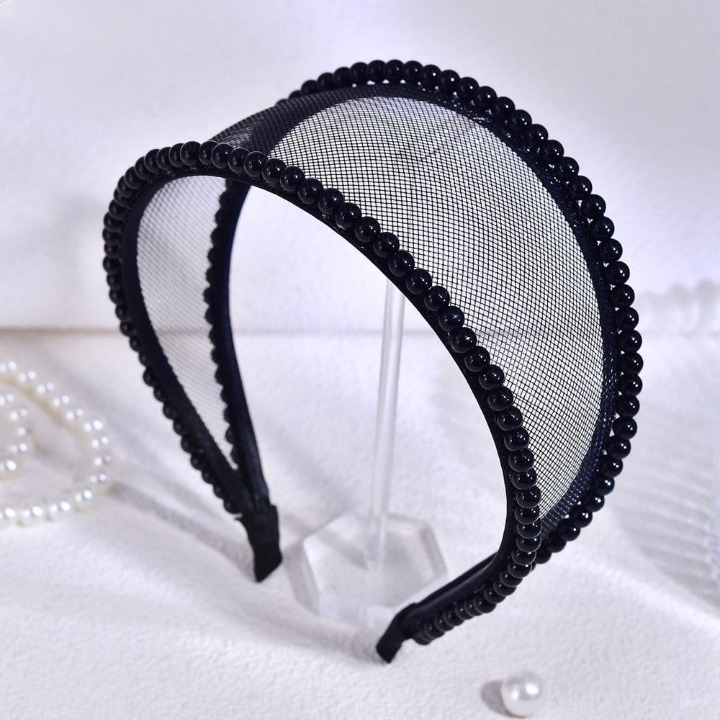 Light Luxury Black Mesh Diamond Headband – Wide Crystal Rhinestone Hair Accessory for Women (White & Black) | India Dealz