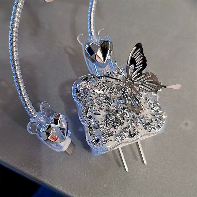 iPhone 20W Charger Case – 3D Butterfly Heart Design with Full Protection & Wire Guard
