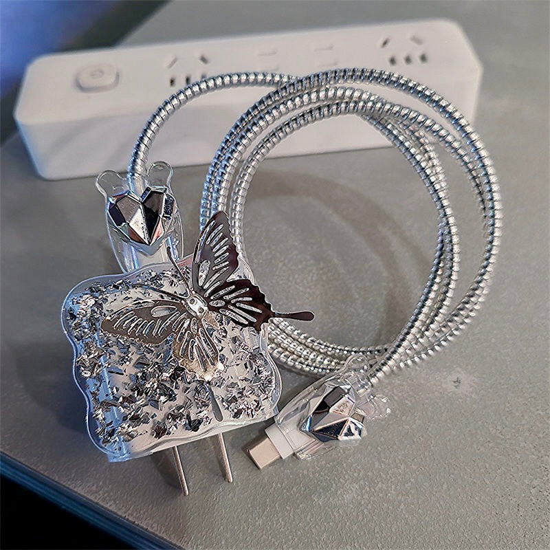 iPhone 20W Charger Case – 3D Butterfly Heart Design with Full Protection & Wire Guard