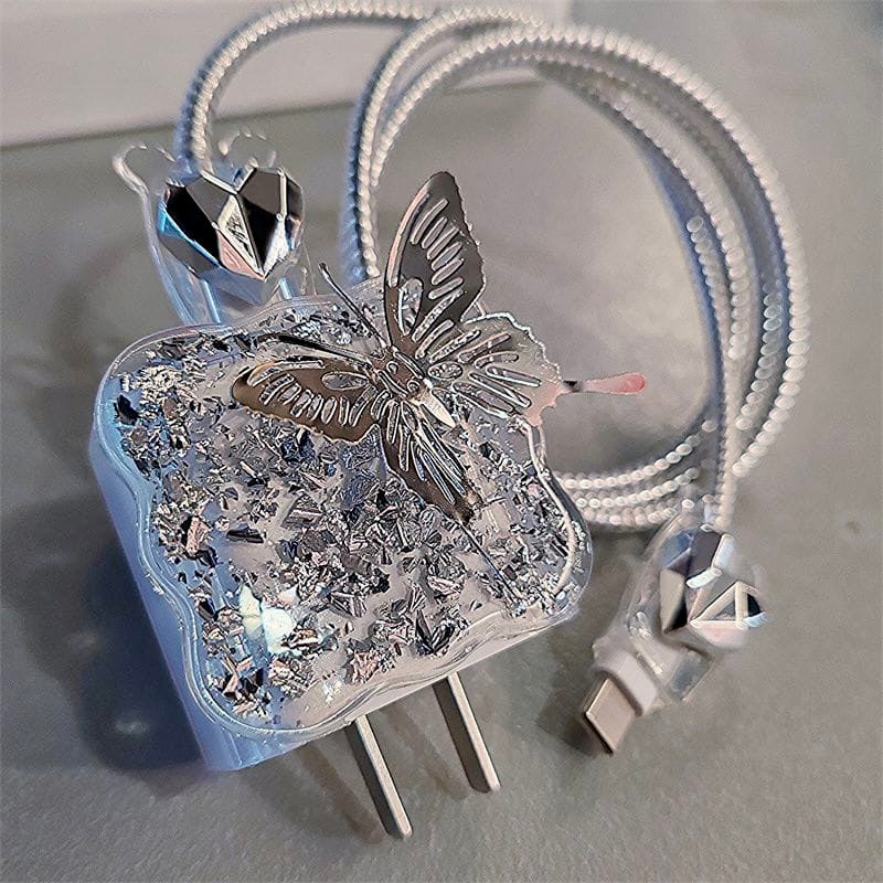 iPhone 20W Charger Case – 3D Butterfly Heart Design with Full Protection & Wire Guard