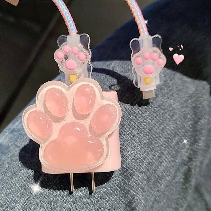 iPhone 20W Cat Claw Charger Case – Cute Pink Paw Design with Cable Protection
