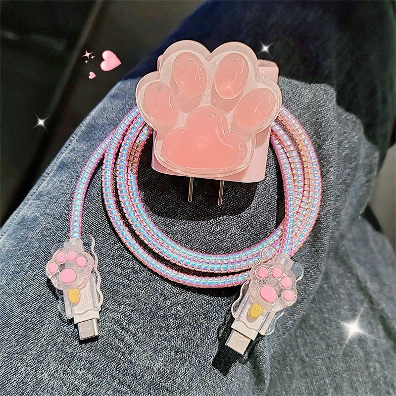 iPhone 20W Cat Claw Charger Case – Cute Pink Paw Design with Cable Protection