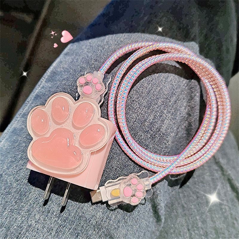 iPhone 20W Cat Claw Charger Case – Cute Pink Paw Design with Cable Protection