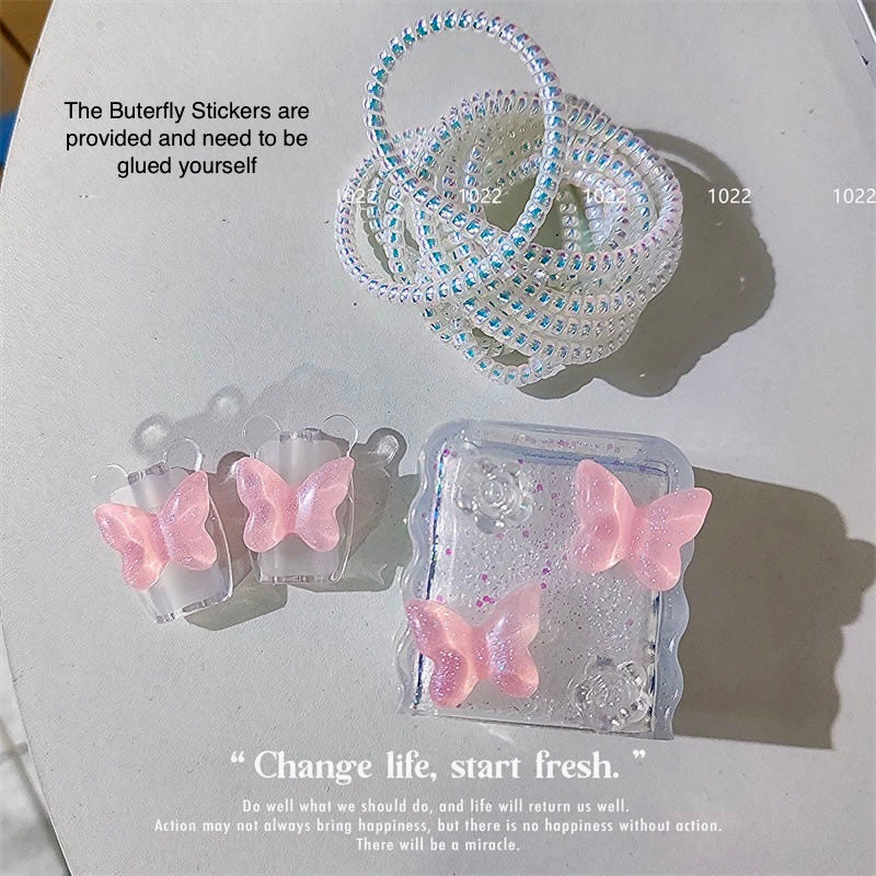 iPhone 20W Charger Case – Pink Butterfly Transparent Flower with Cable Protection | Cute 3D Decorative Fast Charger Cover