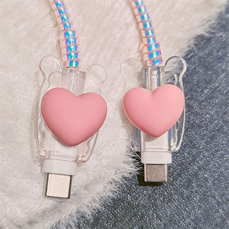 iPhone 20W Charger Case with Pink Heart Design – Cute Fast Charger Cover with Cable Protection