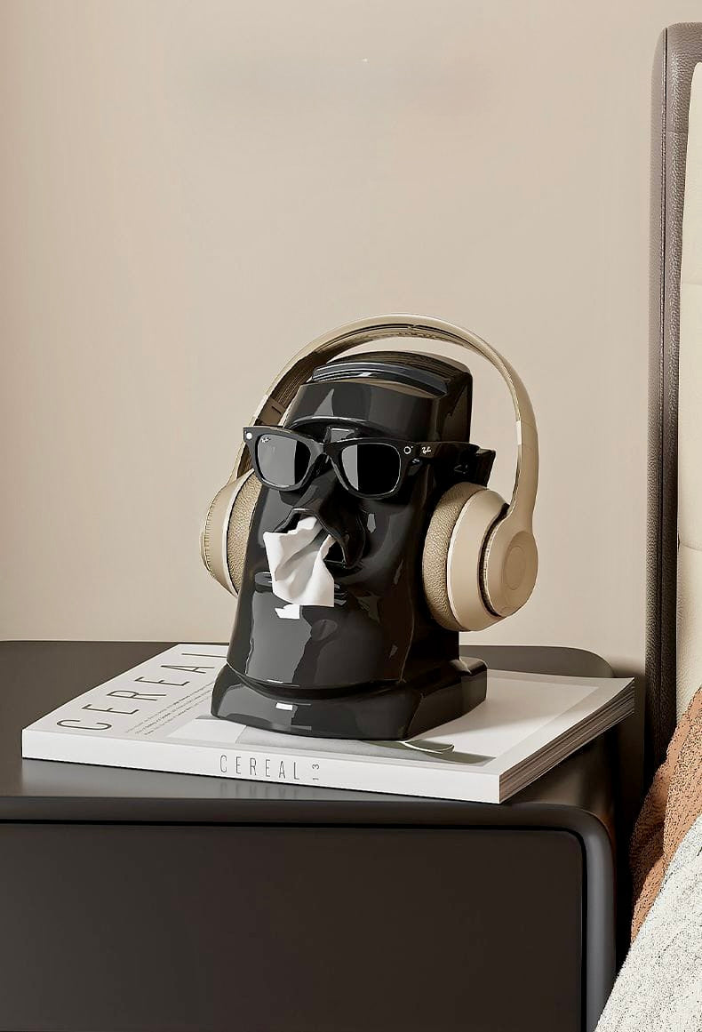 Stone face Tissue Box :Moai Statue Tissue Box Holder -Creative Nose Tissue Dispenser for Home & Office Décor (Green, White, Black)
