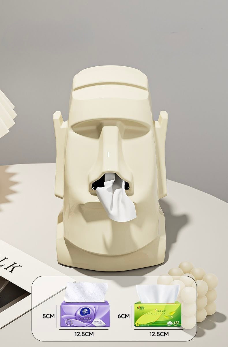 Stone face Tissue Box :Moai Statue Tissue Box Holder -Creative Nose Tissue Dispenser for Home & Office Décor (Green, White, Black)