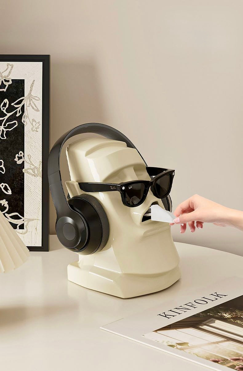 Stone face Tissue Box :Moai Statue Tissue Box Holder -Creative Nose Tissue Dispenser for Home & Office Décor (Green, White, Black)