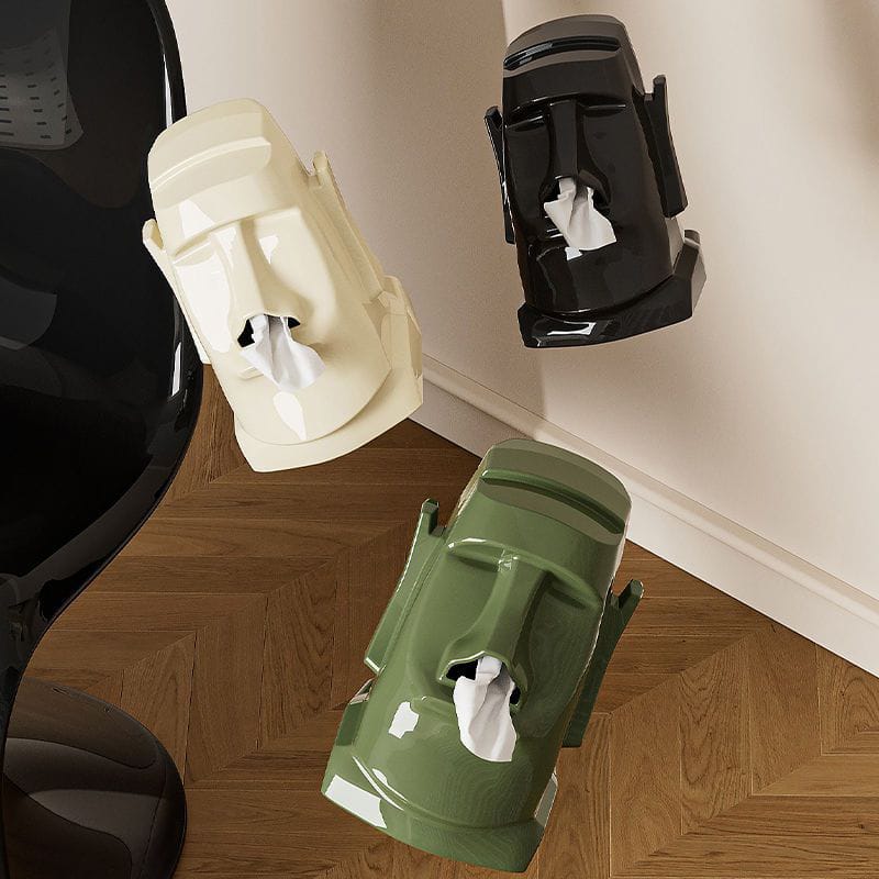 Stone face Tissue Box :Moai Statue Tissue Box Holder -Creative Nose Tissue Dispenser for Home & Office Décor (Green, White, Black)