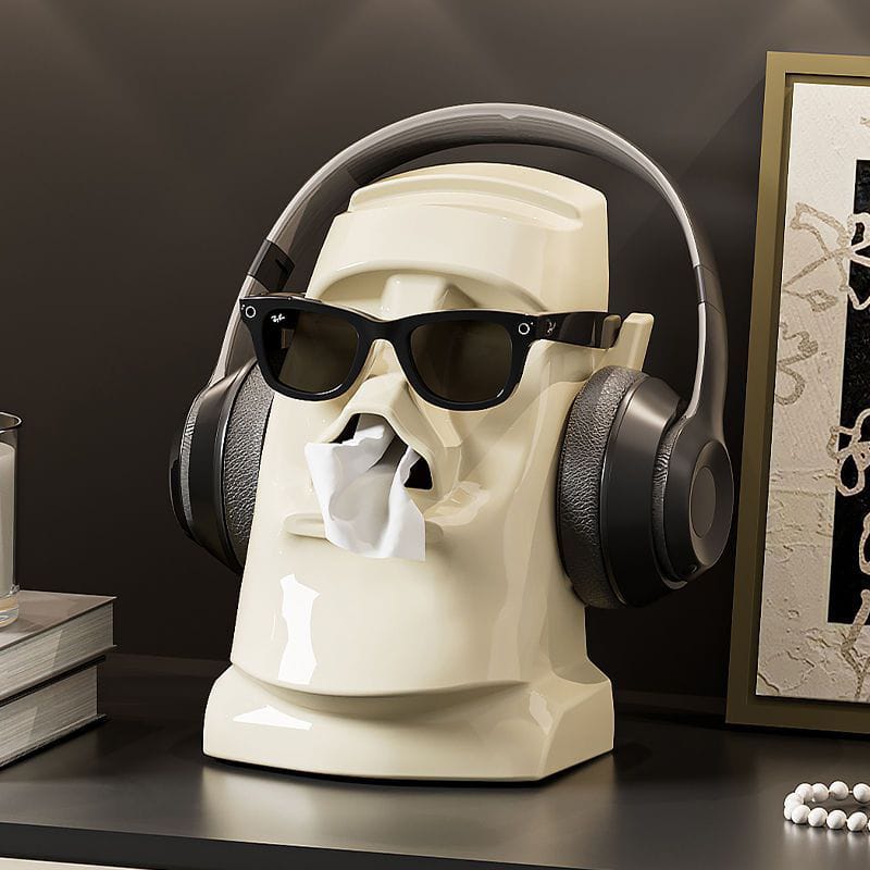 Stone face Tissue Box :Moai Statue Tissue Box Holder -Creative Nose Tissue Dispenser for Home & Office Décor (Green, White, Black)