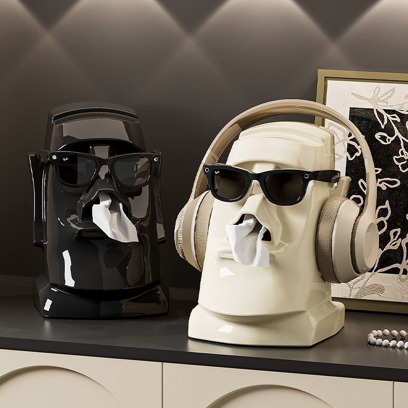 Stone face Tissue Box :Moai Statue Tissue Box Holder -Creative Nose Tissue Dispenser for Home & Office Décor (Green, White, Black)