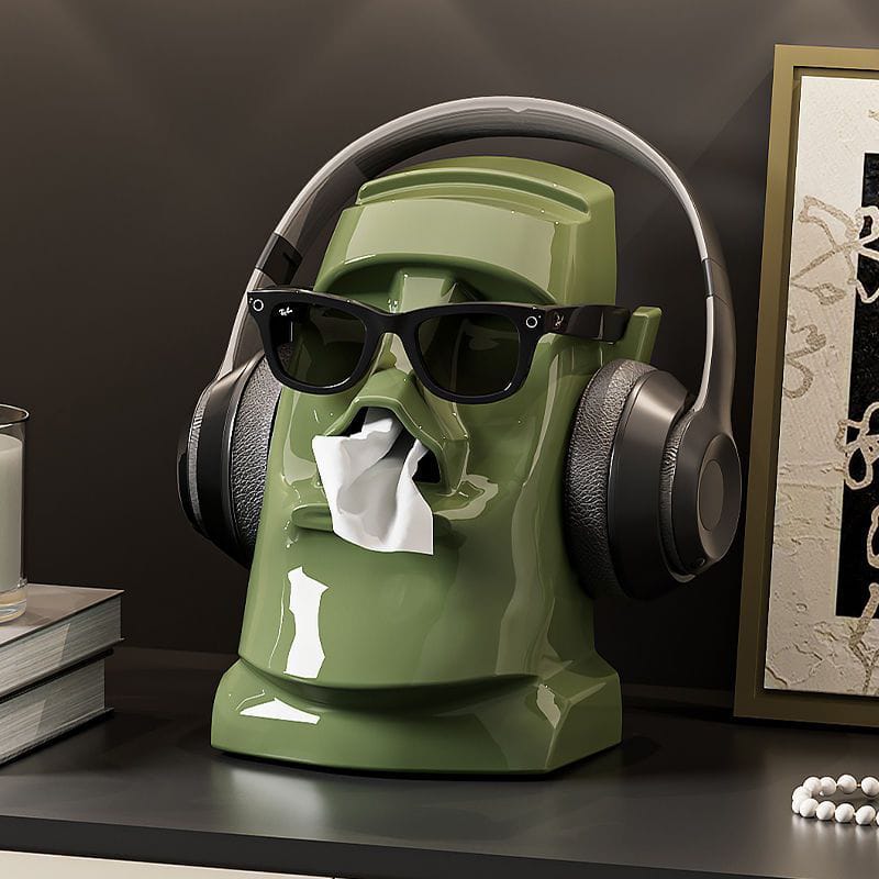 Stone face Tissue Box :Moai Statue Tissue Box Holder -Creative Nose Tissue Dispenser for Home & Office Décor (Green, White, Black)