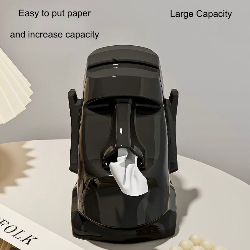 Stone face Tissue Box :Moai Statue Tissue Box Holder -Creative Nose Tissue Dispenser for Home & Office Décor (Green, White, Black)