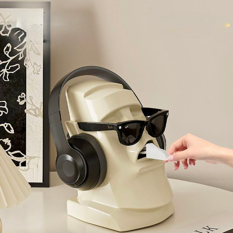 Stone face Tissue Box :Moai Statue Tissue Box Holder -Creative Nose Tissue Dispenser for Home & Office Décor (Green, White, Black)
