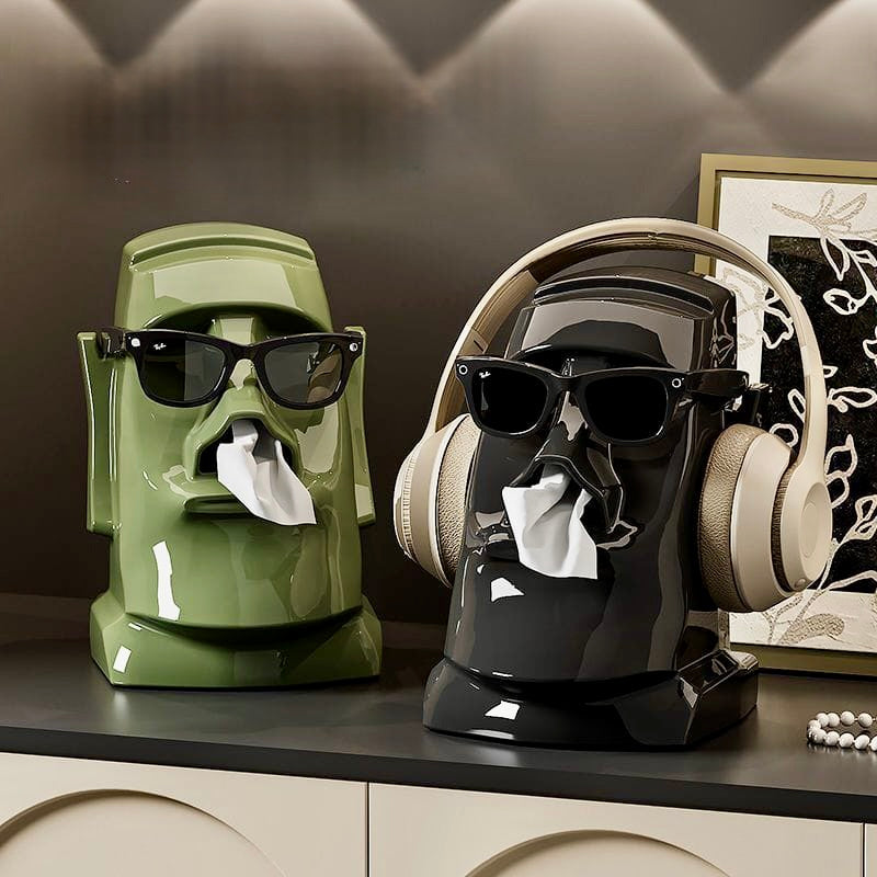 Stone face Tissue Box :Moai Statue Tissue Box Holder -Creative Nose Tissue Dispenser for Home & Office Décor (Green, White, Black)