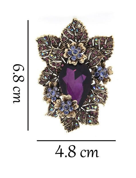 Imperial Amethyst Crystal Brooch – Regal Floral Masterpiece with Faceted Purple Gem | High-Luxury Statement Brooch for Elite Styling