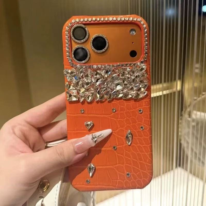 Aurelia Crystal Cascade Croc-Texture Luxury Case for iPhone 17 Pro & 17 Pro Max