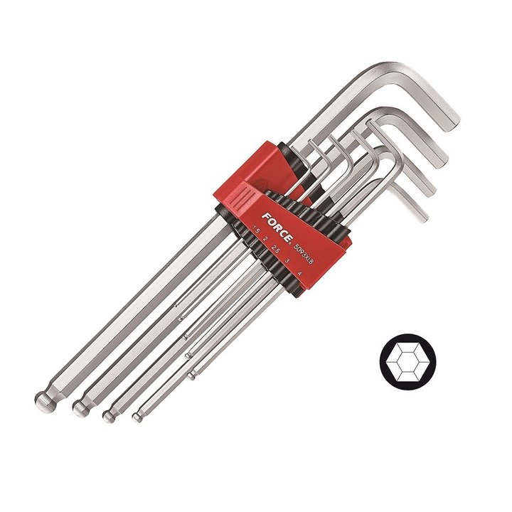 Force 9pc Extra Long Hex Ball Point Key Set (SAE) (Code - 5093XLBS)