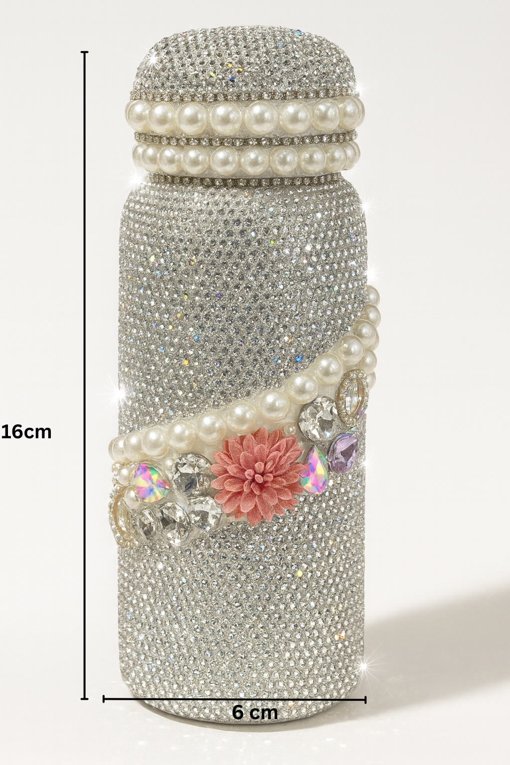 Luxury Rhinestone Pearl Stainless Steel Water Bottle – Sparkling Crystal Floral Design