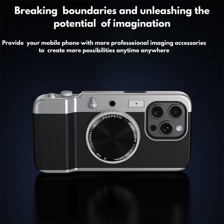 Retro Camera Style Magnetic Wireless Charging Phone Case with Beauty Mirror for iPhone