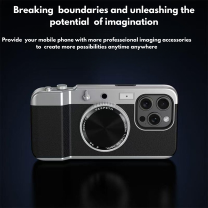 Retro Camera Style Magnetic Wireless Charging Phone Case with Beauty Mirror for iPhone