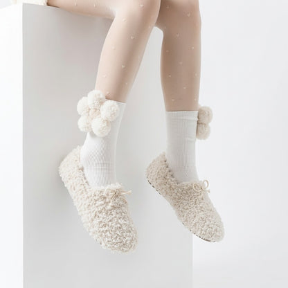 Plush Hearts Mid-Calf Socks for Women – Cute Cozy Calf Length Socks (White & Black)