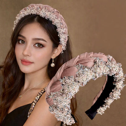 French Braided Crystal Headband – Luxury Floral Rhinestone Hairband
