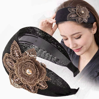 3D Flower Embellished Headband – Luxury Textured Hairband with Crystal Detail