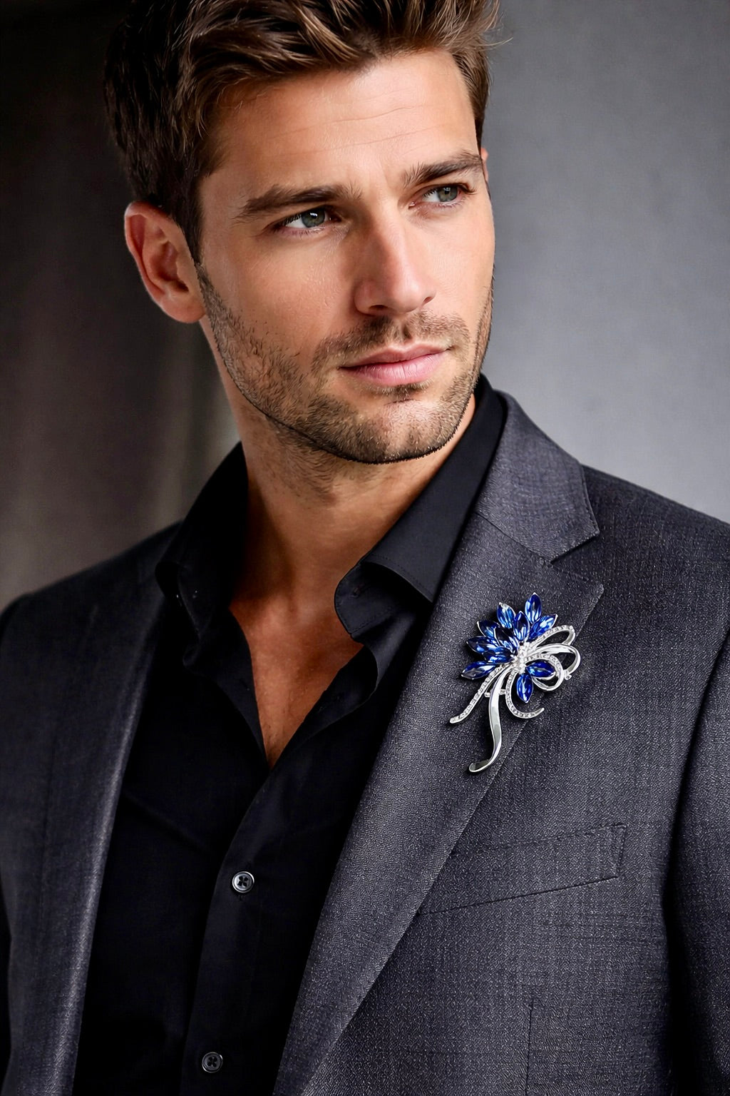 Bougainville Bloom Crystal Brooch – Blue Floral Statement Pin