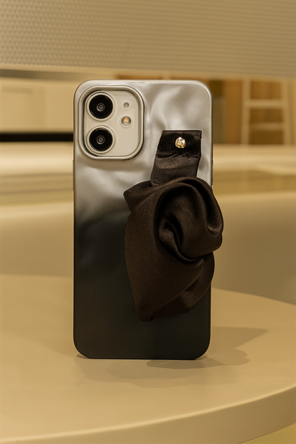 Silk Wristband Mobile Case – Gray & Black | Shockproof Grip Cover for iPhones