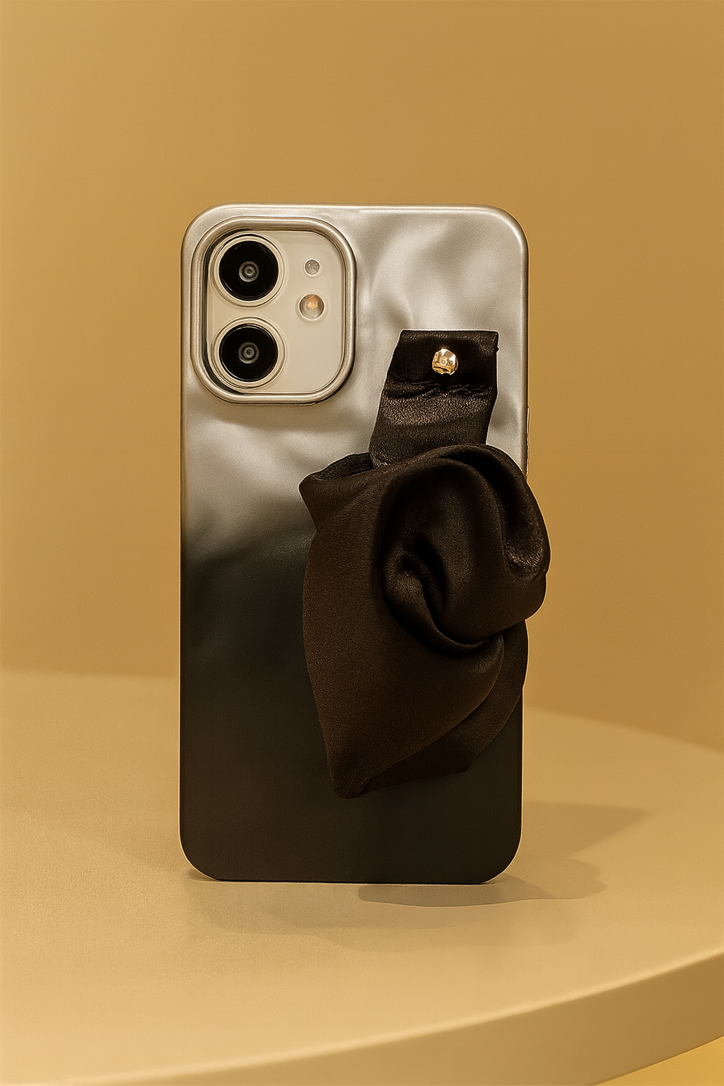 Silk Wristband Mobile Case – Gray & Black | Shockproof Grip Cover for iPhones