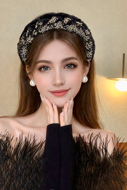 French Braided Crystal Headband – Luxury Floral Rhinestone Hairband