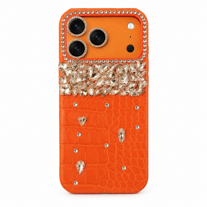 Aurelia Crystal Cascade Croc-Texture Luxury Case for iPhone 17 Pro & 17 Pro Max