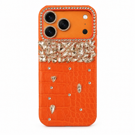 Aurelia Crystal Cascade Croc-Texture Luxury Case for iPhone 17 Pro & 17 Pro Max